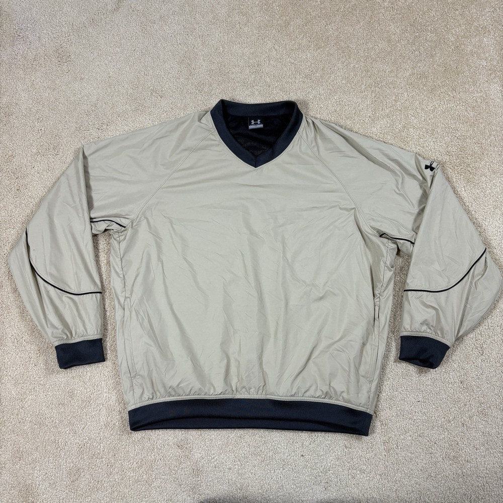 Under Armour Windbreaker Men Medium Tan Black V-Neck Mesh Lined Pullover Golf